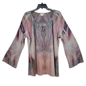 World Unity Women's Plus Size 1X Y2K Boho Blouse Hippie Peasant Top